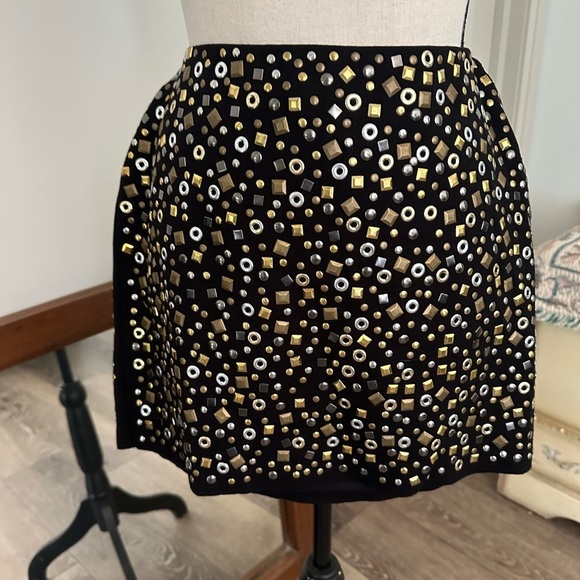 Bailey 44 USA Made Bling Mini  Skirt elastic waist Black Gold Silver Small EUC - Picture 1 of 6